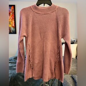 Style & Co. Purple Faux Turtleneck Sweater with Lace-Up Accent